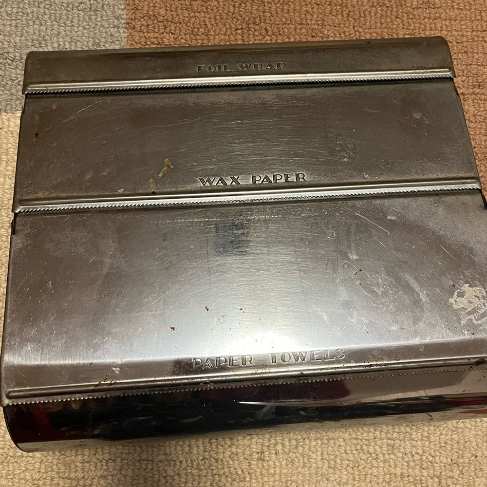 Vintage Garnerware metal kitchen roll holder: wax paper, towels, foil